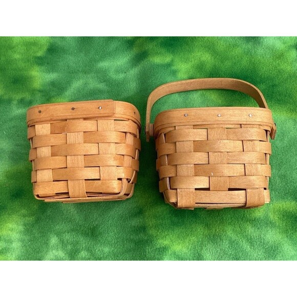 Longaberger Basket Set 1 Single Handle 1 No Handle & 1 Plastic Liner Fits Both - Picture 14 of 16